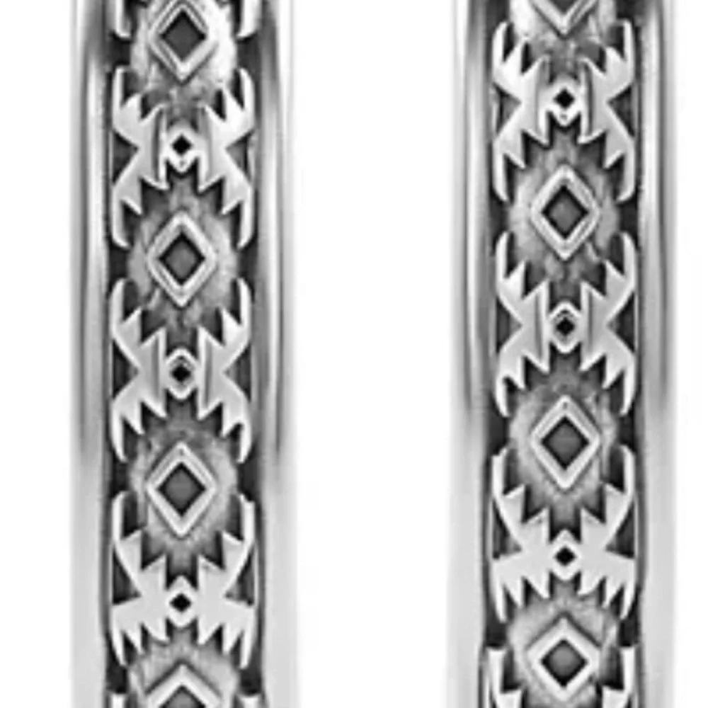 Silver Patterned Hoop Earrings - Women Jewelry